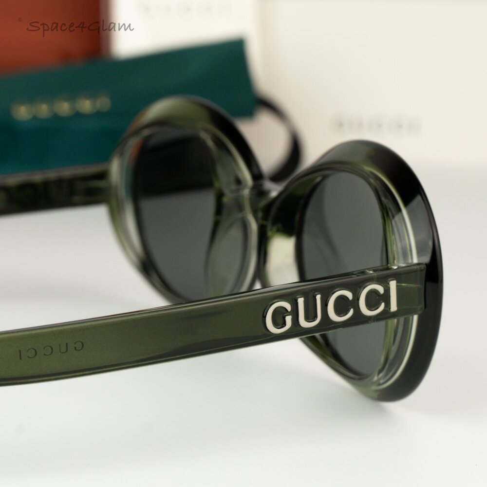 BRAND NEW Gucci GG1722SA 005 Transparent Dark Green Grey Unisex Oval Sunglasses - Picture 5 of 9
